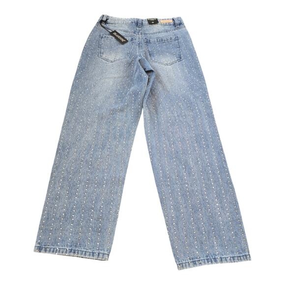 Blank NYC Rhinestone Studded Straight Leg Cropped Light Wash Jeans Size 26 New - Picture 4 of 15